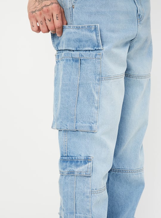 Men Washed Loose Fit Cargo Jeans
