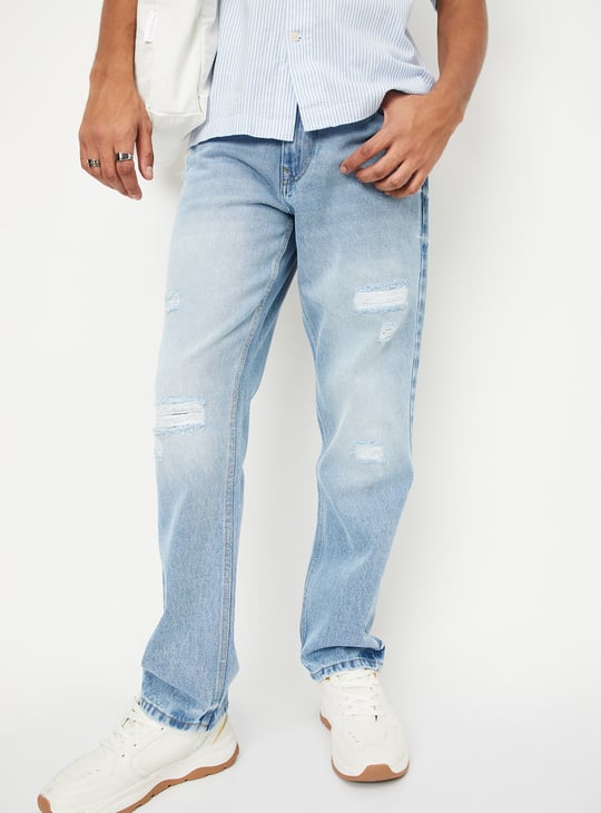 Men Washed Distressed Straight Fit Jeans
