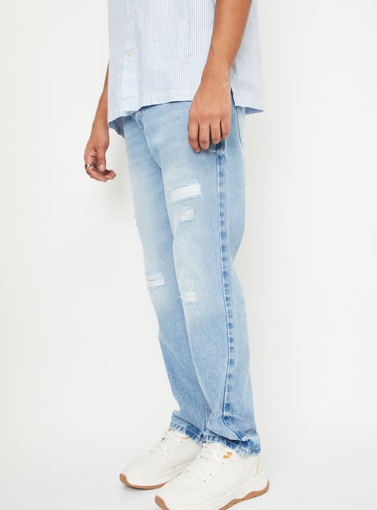 Men Washed Distressed Straight Fit Jeans