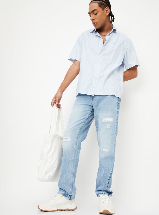 Men Washed Distressed Straight Fit Jeans