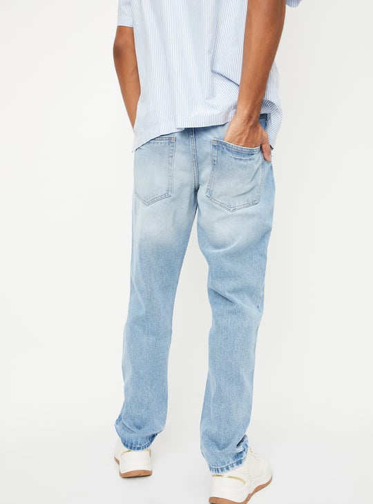 Men Washed Distressed Straight Fit Jeans