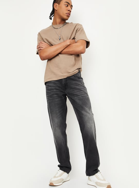 Men Washed Straight Fit Jeans Black Jeans