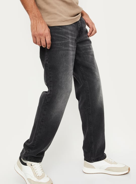 Men Washed Straight Fit Jeans Black Jeans