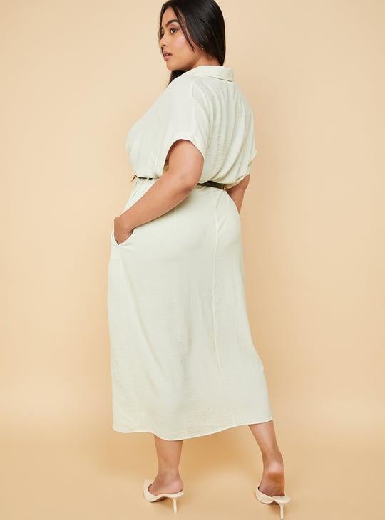 Women Solid Belted Shirt Dress
