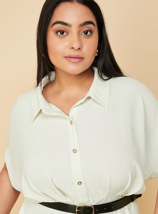 Women Solid Belted Shirt Dress