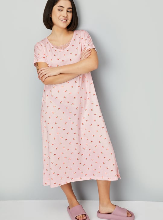 Women Printed Midi Night Gown