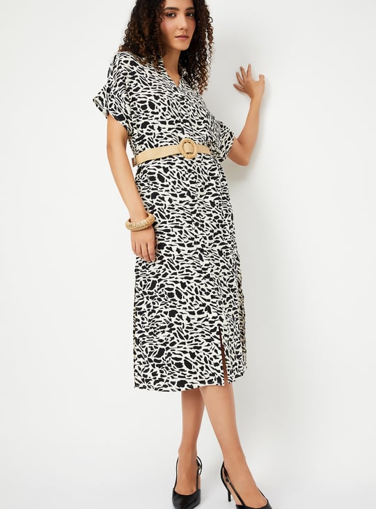 Women Printed Belted Shirt Dress
