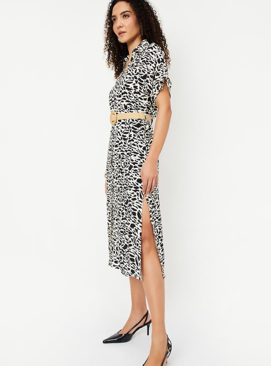 Women Printed Belted Shirt Dress