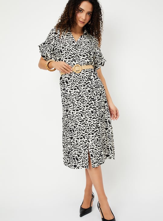 Women Printed Belted Shirt Dress