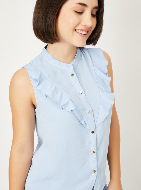 Women Solid Ruffles Shirt-style Top