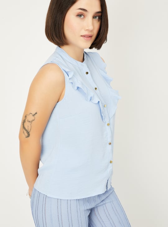 Women Solid Ruffles Shirt-style Top