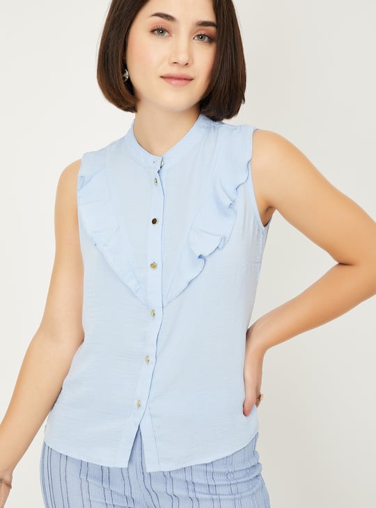 Women Solid Ruffles Shirt-style Top