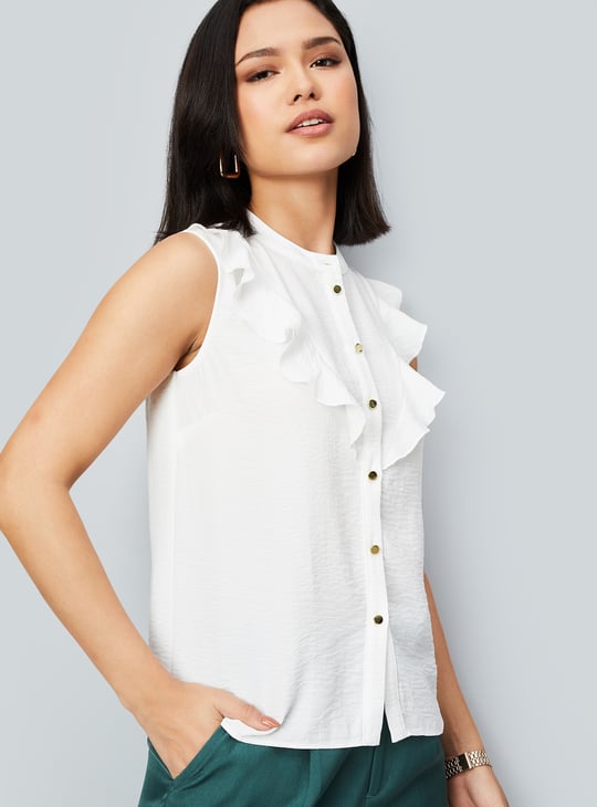 Women Solid Ruffles Shirt-style Top