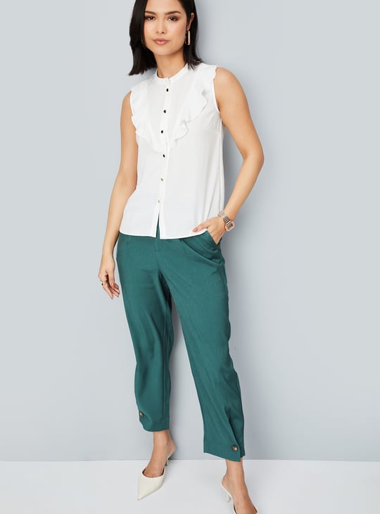 Women Solid Ruffles Shirt-style Top