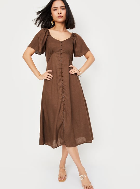 Women Solid Off-shoulder Midi Dress