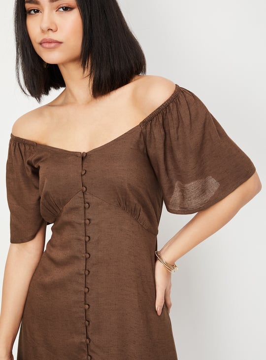 Women Solid Off-shoulder Midi Dress