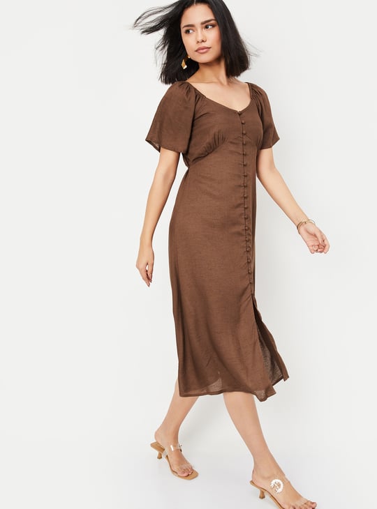 Women Solid Off-shoulder Midi Dress