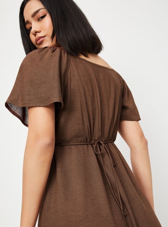 Women Solid Off-shoulder Midi Dress