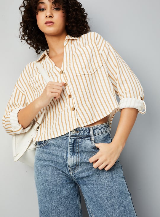 Women Striped Cropped Shirt