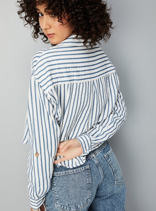 Women Striped Cropped Shirt