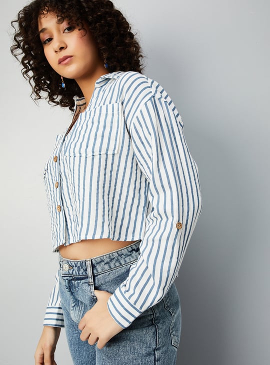 Women Striped Cropped Shirt