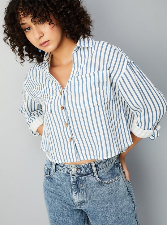Women Striped Cropped Shirt