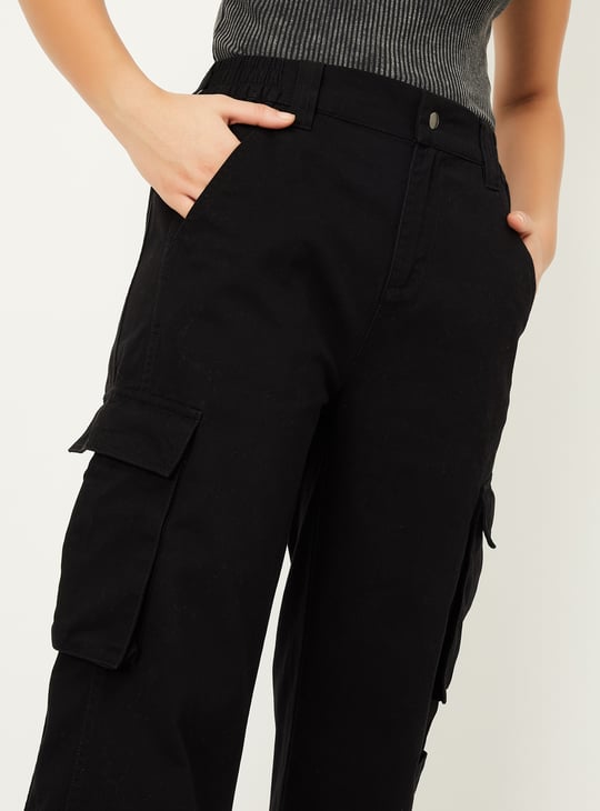Women Solid Cargo Jeans