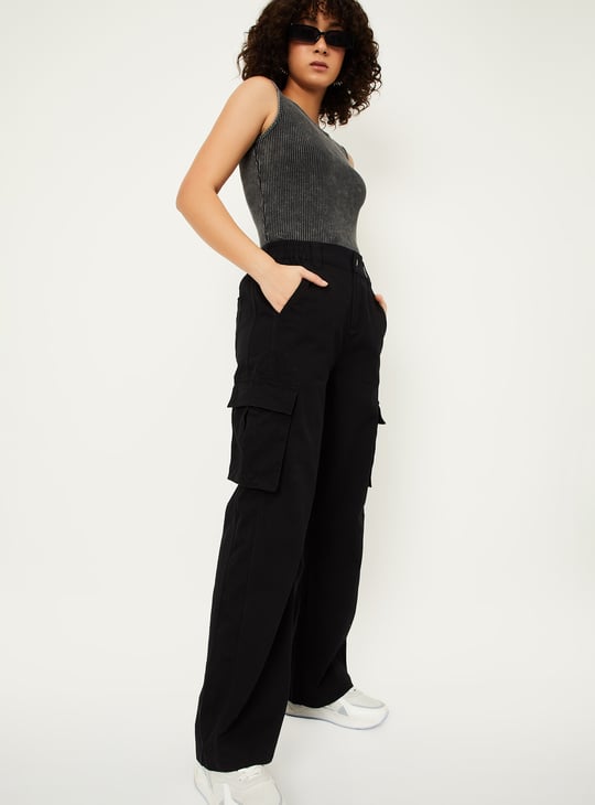 Women Solid Cargo Jeans