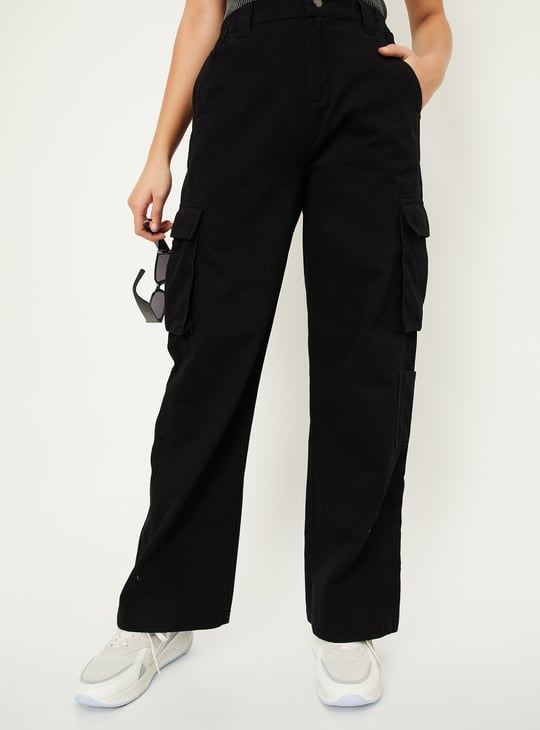 Women Solid Cargo Jeans