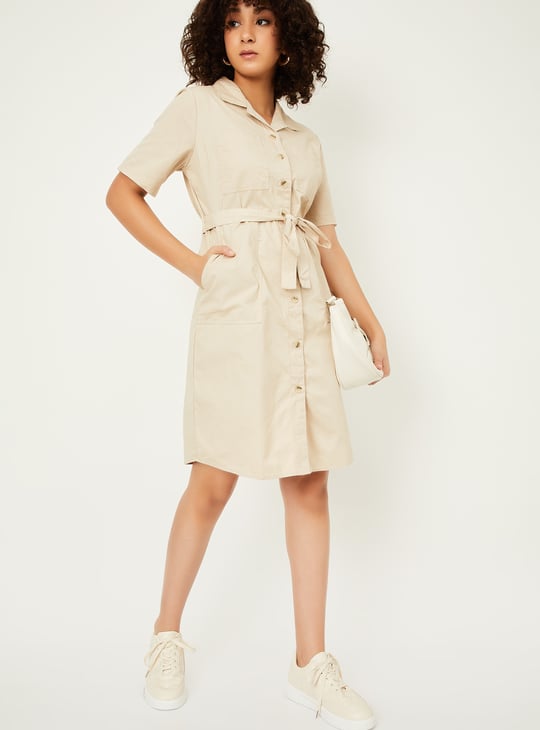 Women Solid Shirt Dress