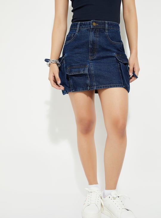 Women Tie-up Detail Denim Mini Skirt