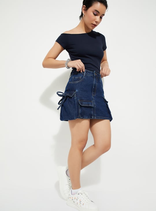 Women Tie-up Detail Denim Mini Skirt
