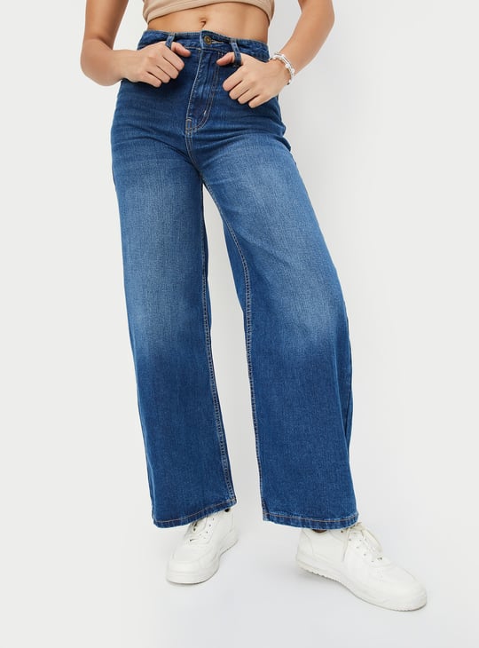 Women Washed Wide Leg Jeans