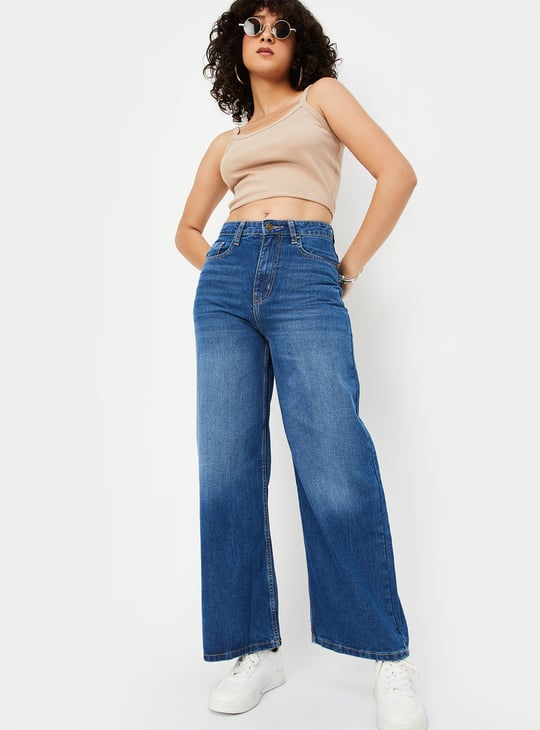 Women Washed Wide Leg Jeans
