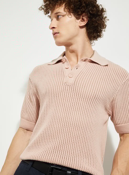 Pique Polo Knit Top herlipto pink Slim-fit knitted polo shirt