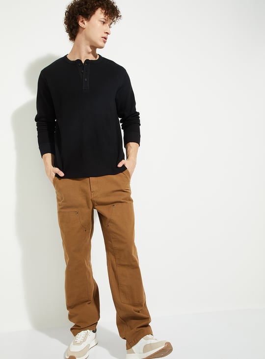 URB_N Men Ribbed Henley T-shirt