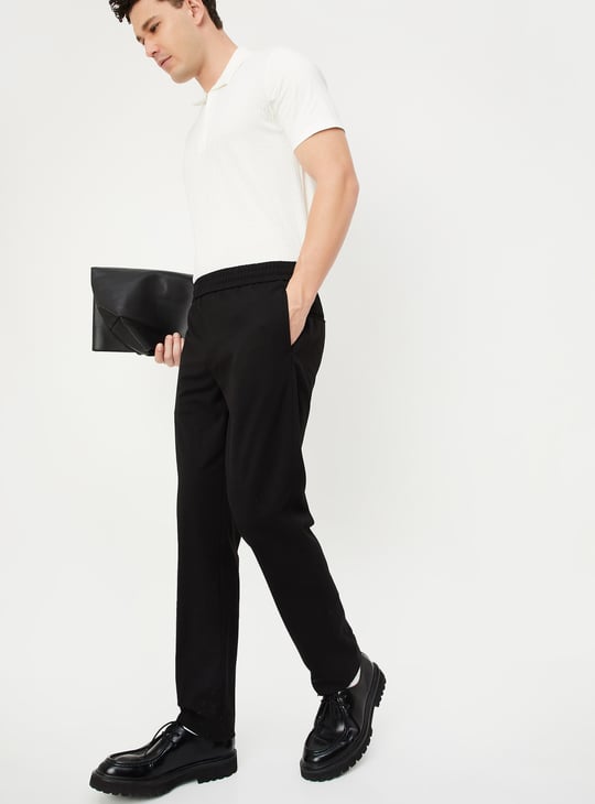 Men Textured Slim Fit Formal Trousers