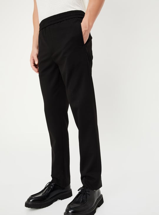 Men Textured Slim Fit Formal Trousers
