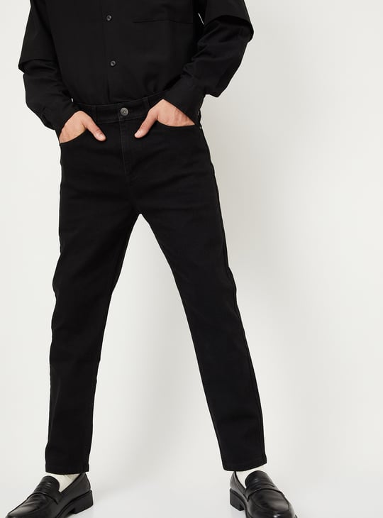 Men Carrot Fit Solid Jeans Black Jeans