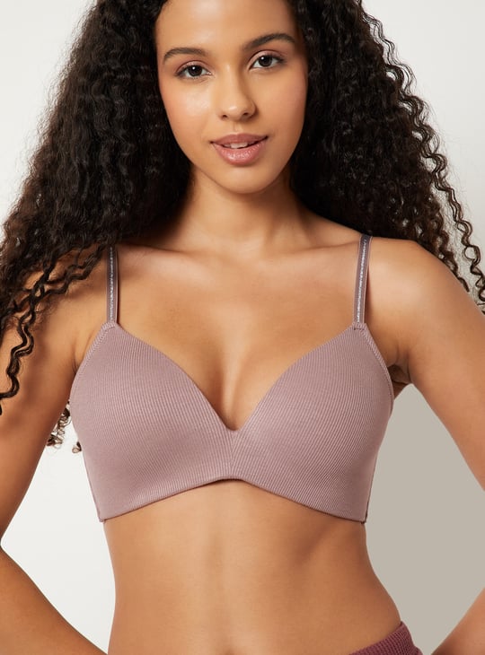 Women Textured Padded Non-Wired T-shirt Bra