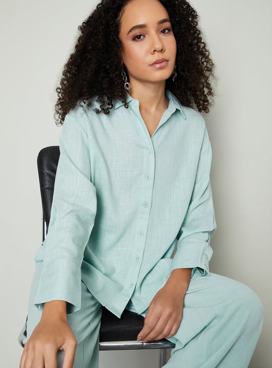 Women Textured Oversized Linen Shirt