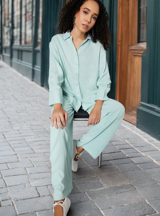 Women Textured Oversized Linen Shirt