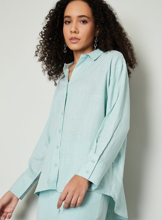 Women Textured Oversized Linen Shirt