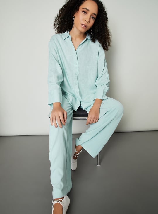 Women Textured Oversized Linen Shirt