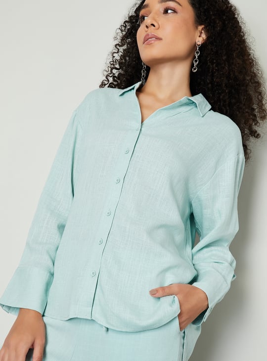 Women Textured Oversized Linen Shirt