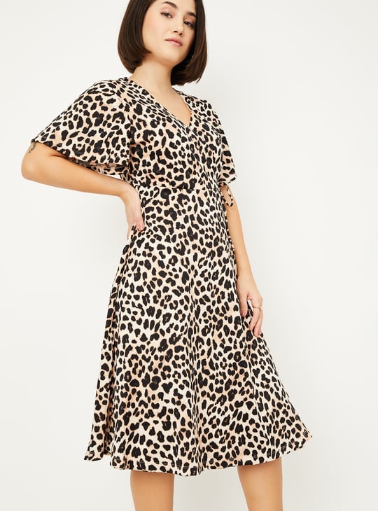 Women Animal Print Wrap Dress