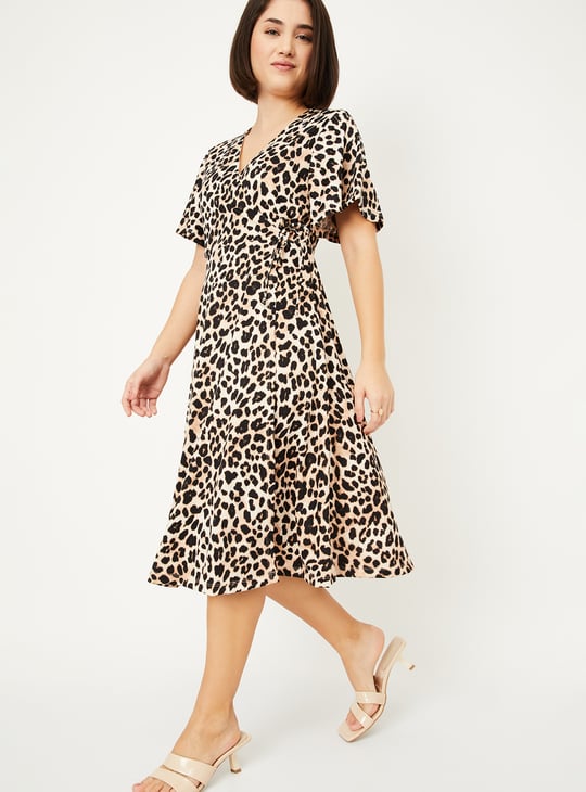 Women Animal Print Wrap Dress