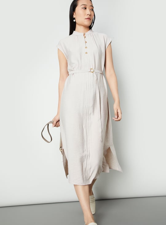 Women Textured Belted Midi Dress