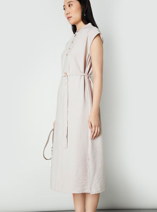Women Textured Belted Midi Dress