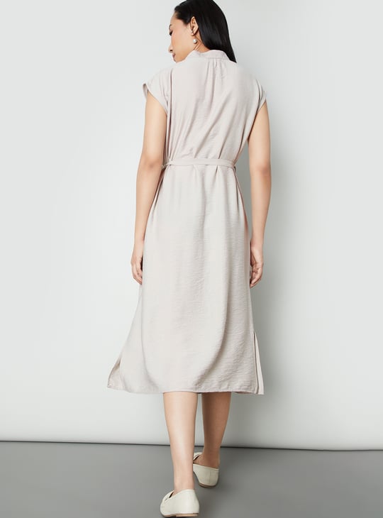 Women Textured Belted Midi Dress